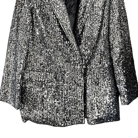 Piombo Women’s Single-Breasted Open-Front Silver Sequin Blazer XL Glam Party NWT - Picture 13 of 16